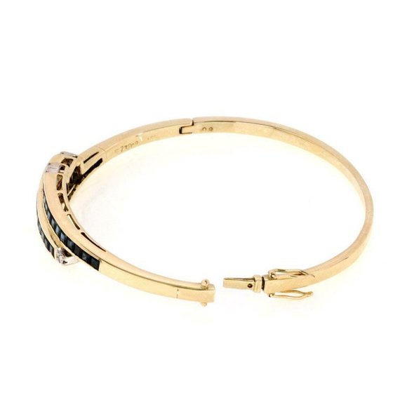 Vintage 3.12ct Sapphire & Diamond 14k YGold Bangle - Picture 3 of 4